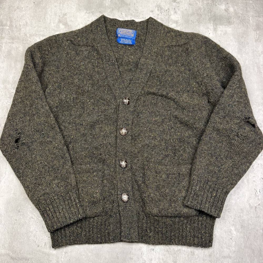 Vintage 1970s Pendleton Knit Shetland Wool Cardigan Sweater Brown Men’s Sz M